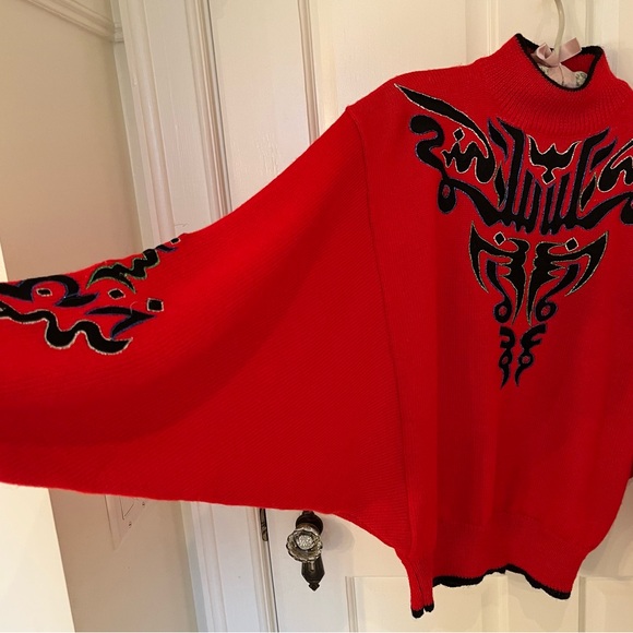 Collectors item. 80s rare Kansai Yamamoto red batwing wool sweater. Sz M - Picture 4 of 13